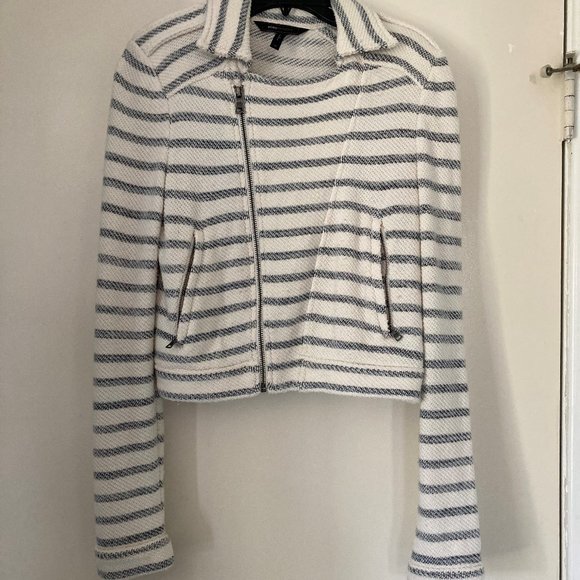 BCBGMaxAzria White/Gray Striped Cotton Jacket - Picture 3 of 7
